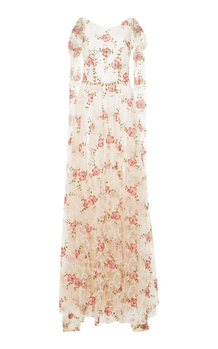 Luisa Beccaria Tulle Embroidered Open Back Gown