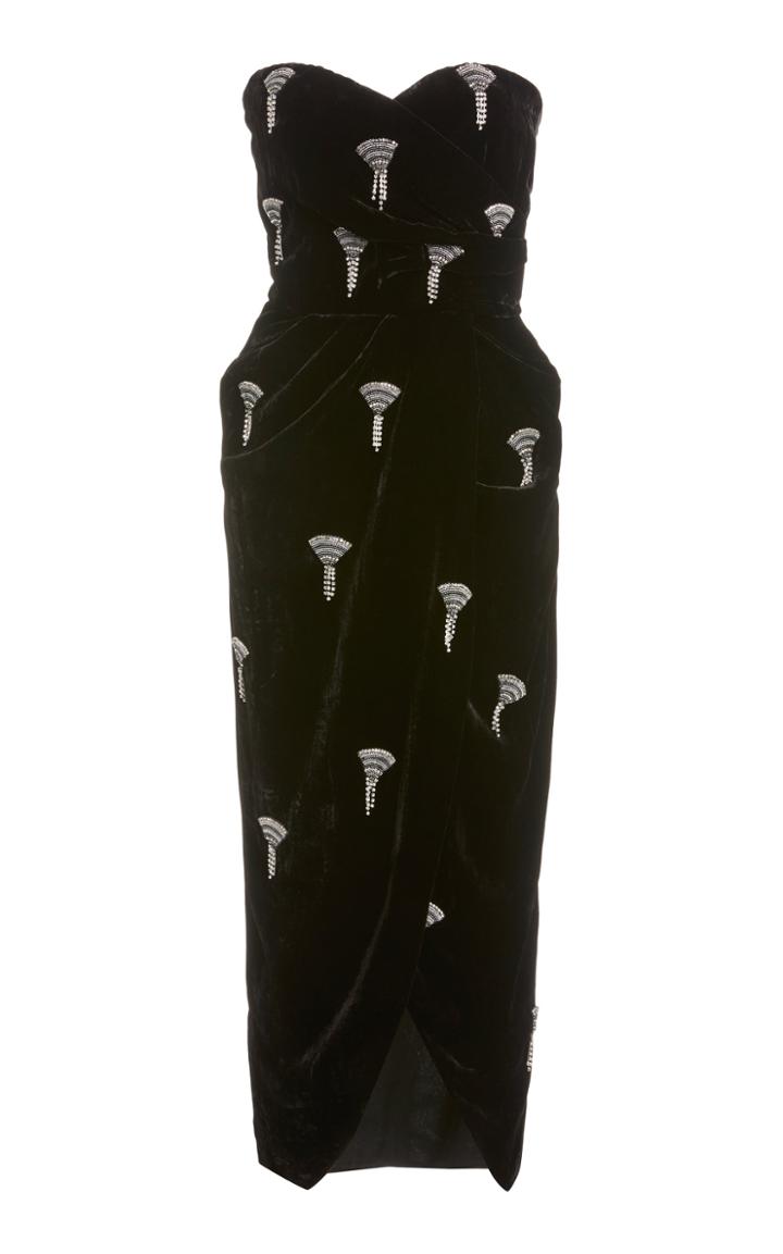 Moda Operandi Dundas Embellished Draped Velvet Strapless Midi Dress