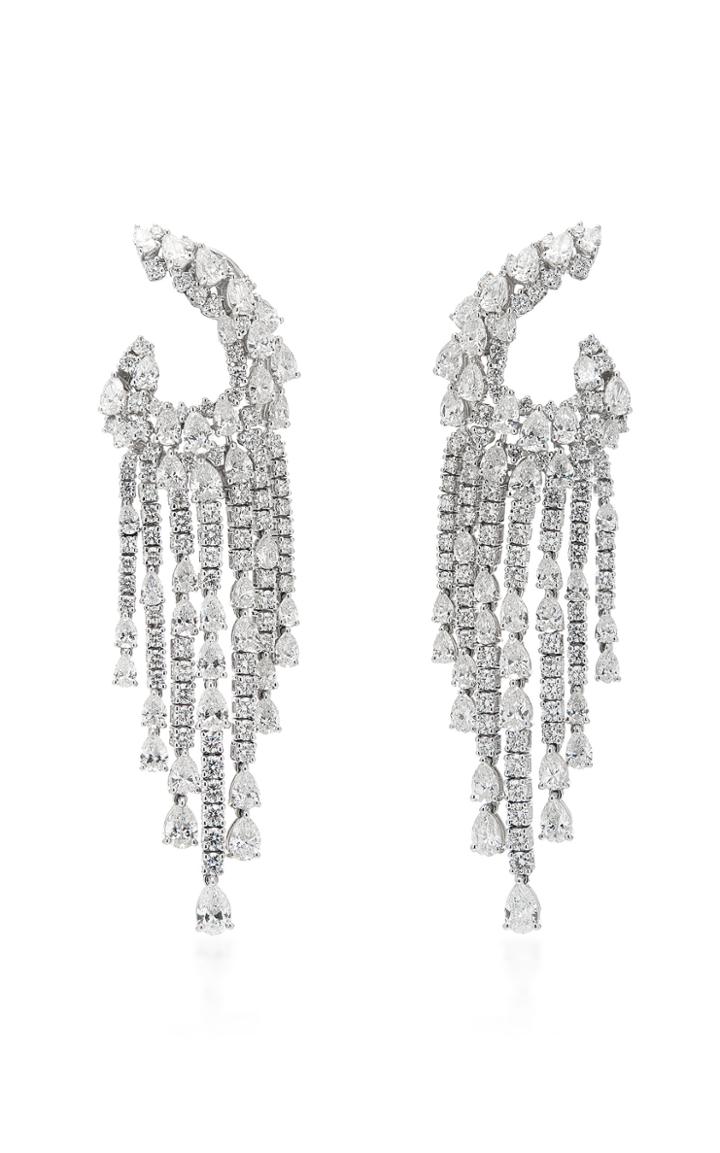 Yeprem 18k White Gold Fringe Hoop Diamond Earrings