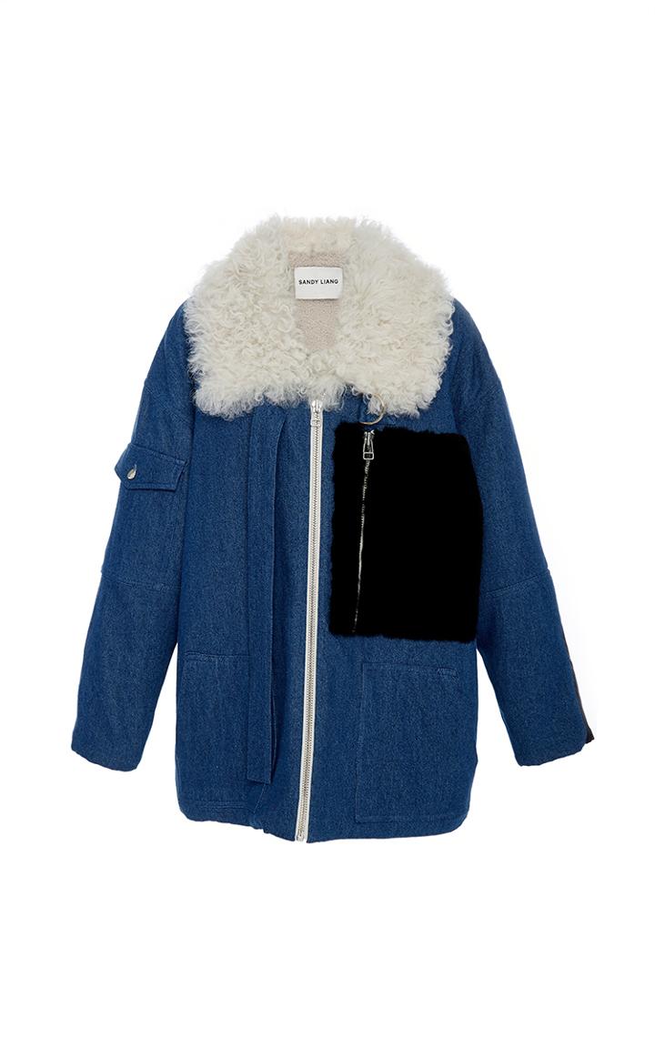 Sandy Liang Citroen Fur Collar Coat