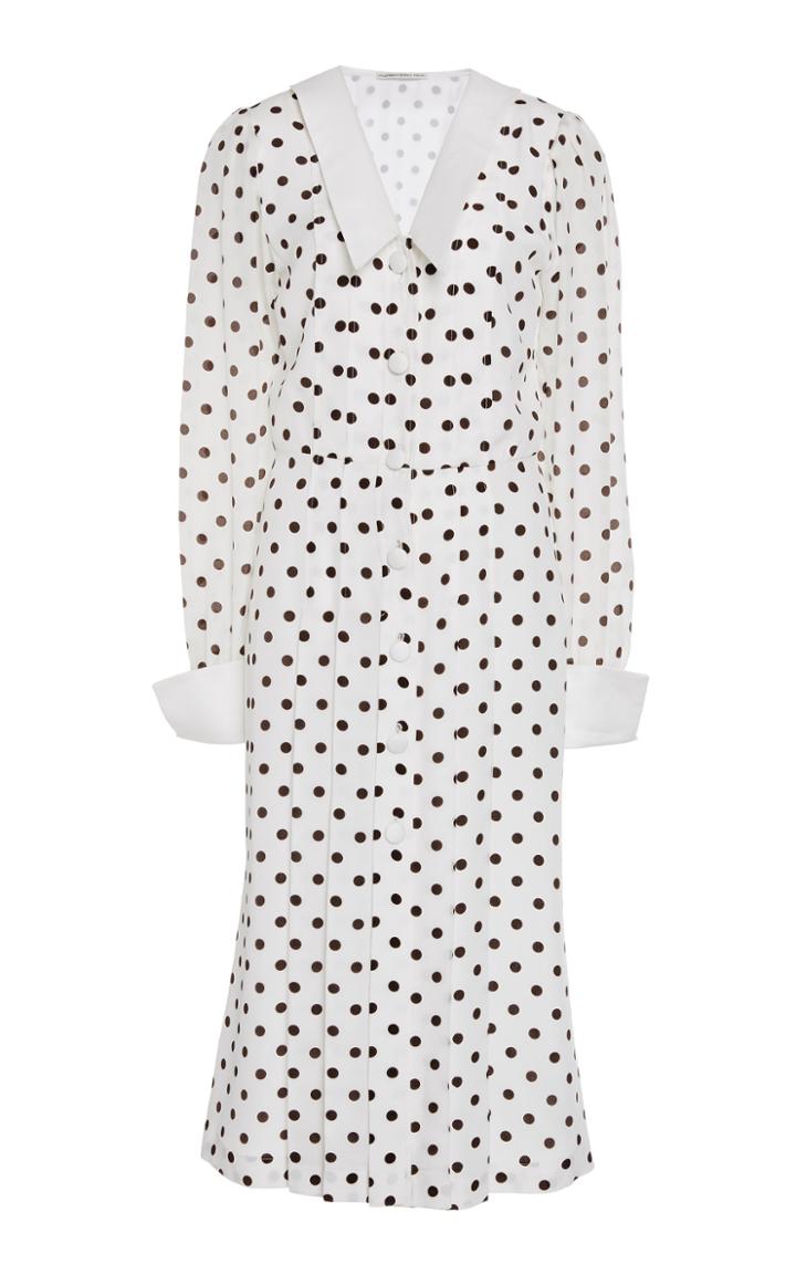 Alessandra Rich Pleated Polka Dot Silk Dress