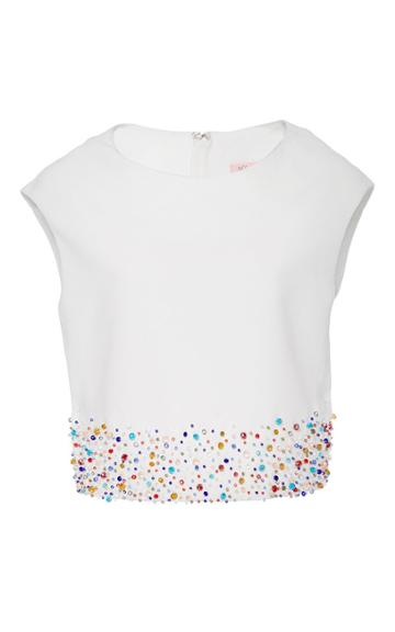 Dice Kayek Multicolored Jewel Detailed Cropped Top