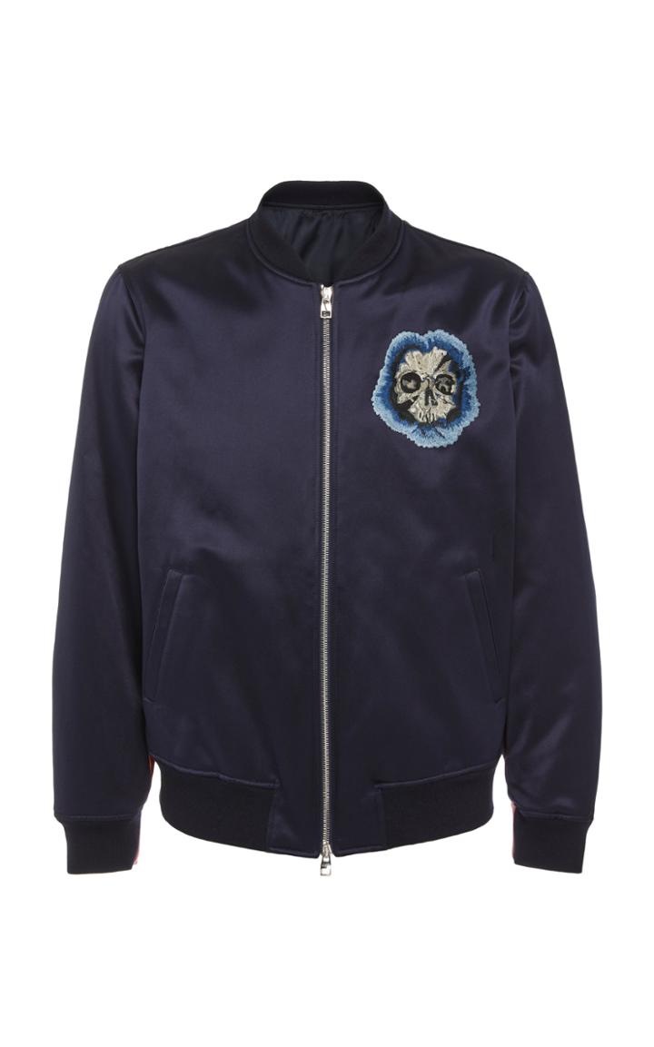 Alexander Mcqueen Flower-embellished Two-tone Cotton And Silk Bomber Jacket