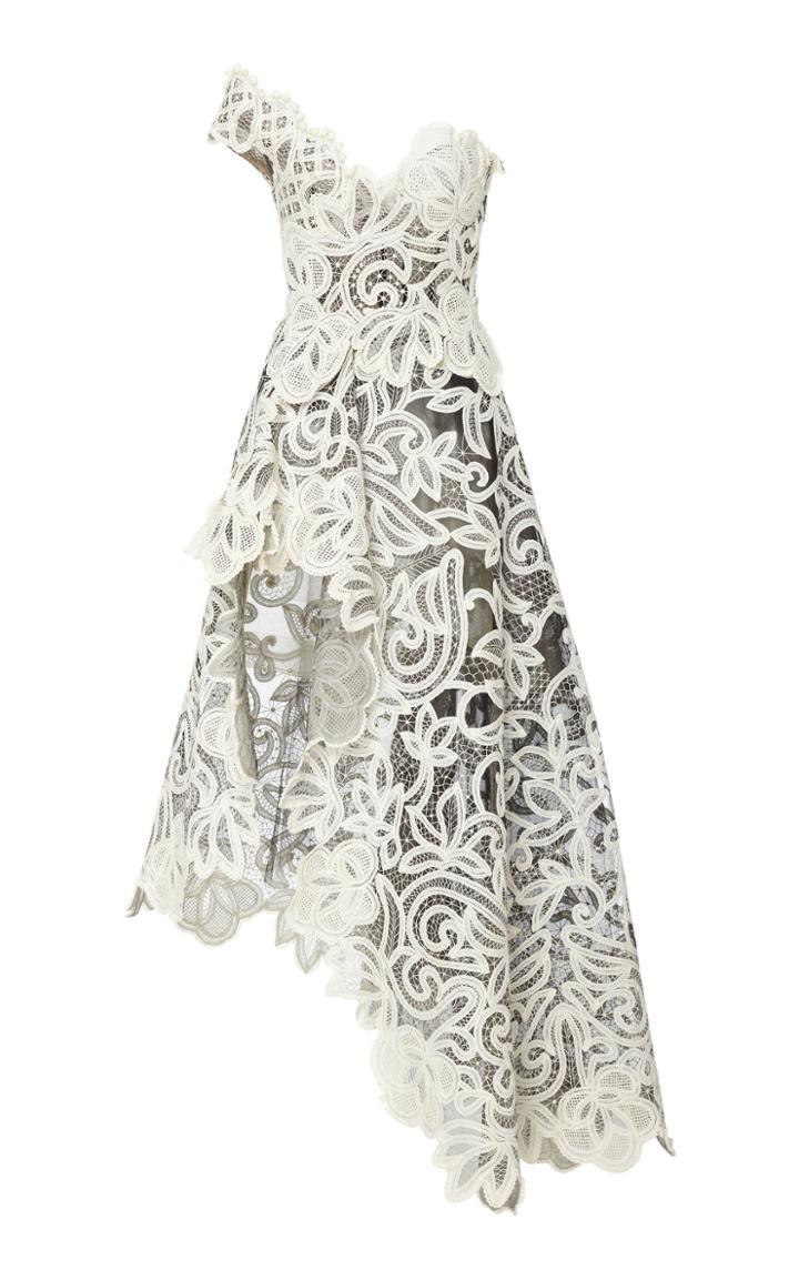 Oscar De La Renta Embroidered Asymmetrical One-shoulder Tulle Gown