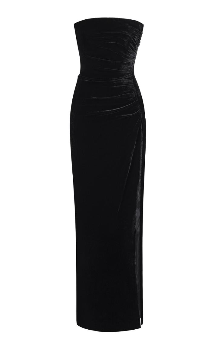 Rasario Black Strapless Slit Dress