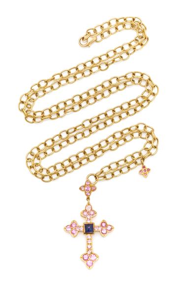 Moda Operandi Nayla Arida 18k Gold Pink Sapphire Cross Necklace
