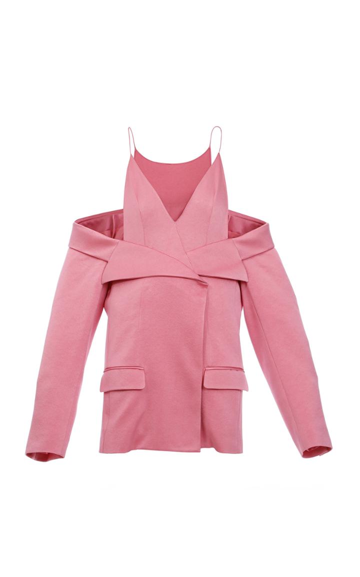 Moda Operandi Balmain Layered-jacket Satin Cold-shoulder Mini Dress Size: 38