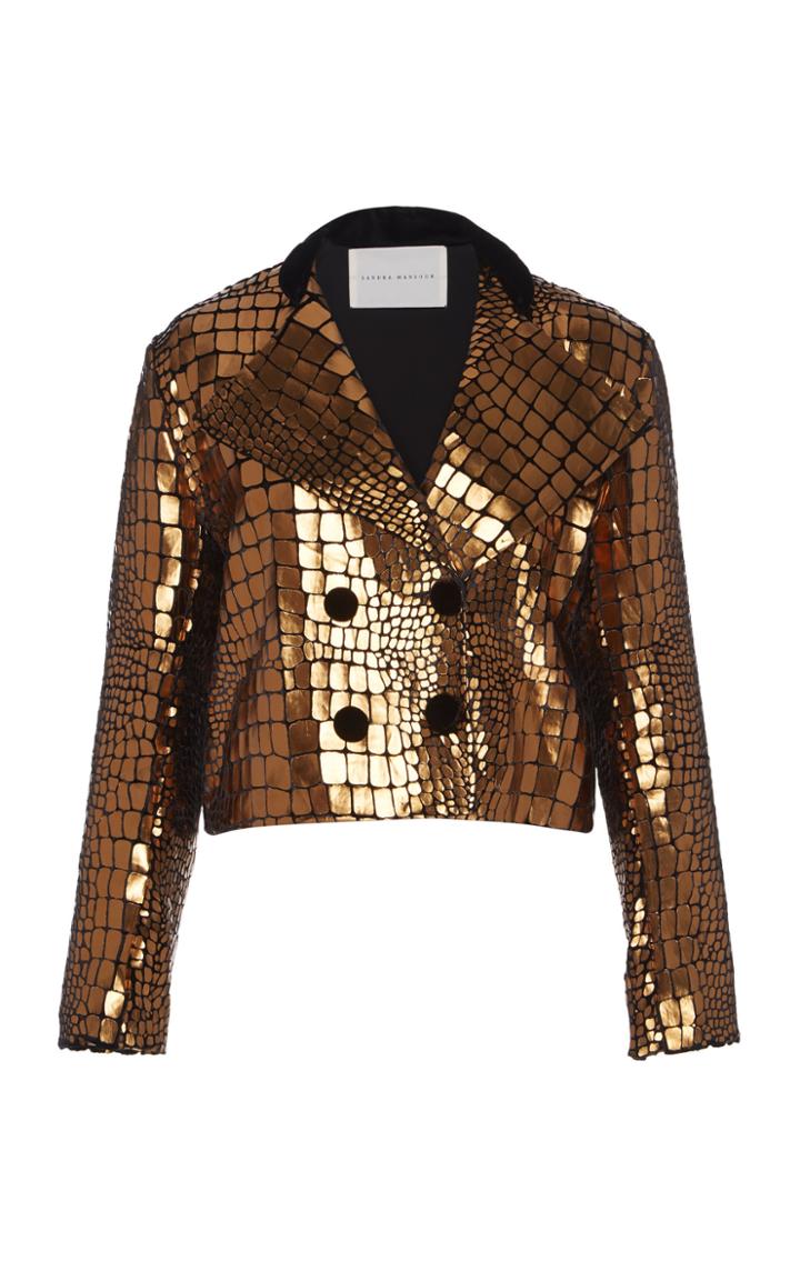 Sandra Mansour Serpent Pleather Velvet Cropped Jacket