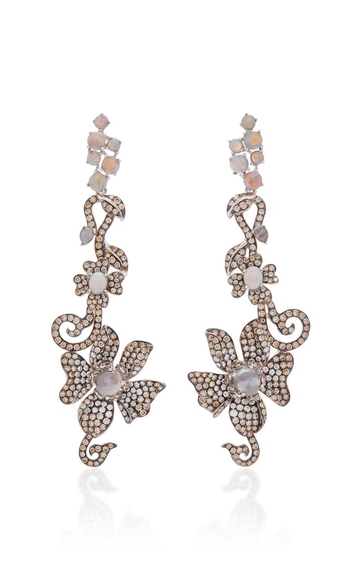 Wendy Yue Diamond And Opal Flower Earrings