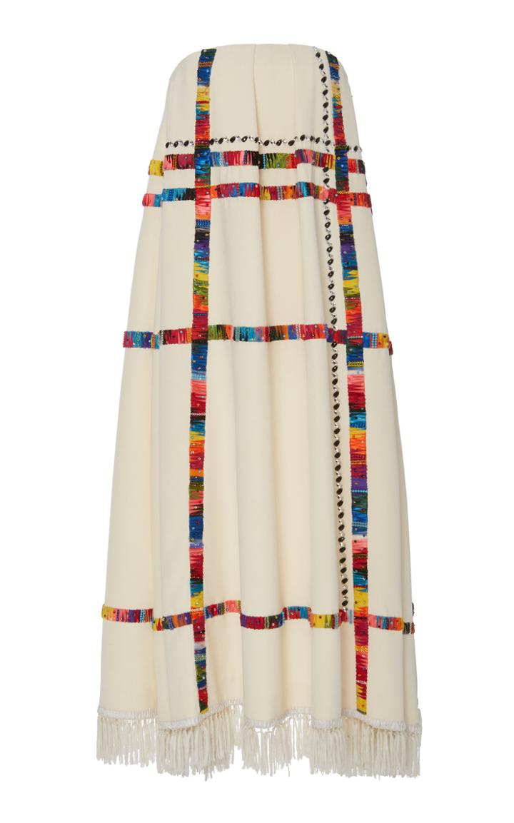 Jonathan Cohen Strapless Silk Crepe Grid Gown