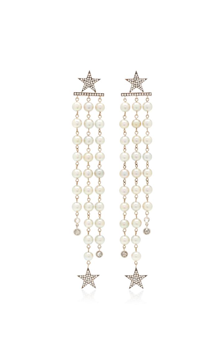 Sylva & Cie 18k White Gold Pearl And Diamond Earrings