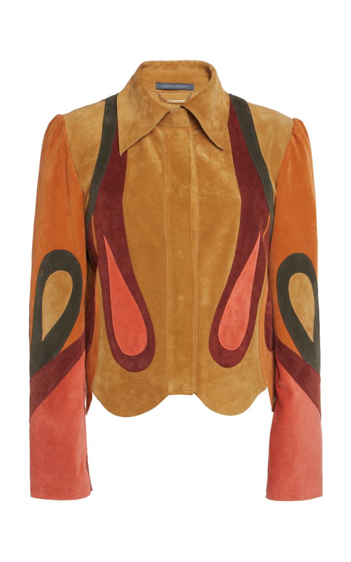Moda Operandi Alberta Ferretti Suede Leather Patchwork Shirt Size: 38