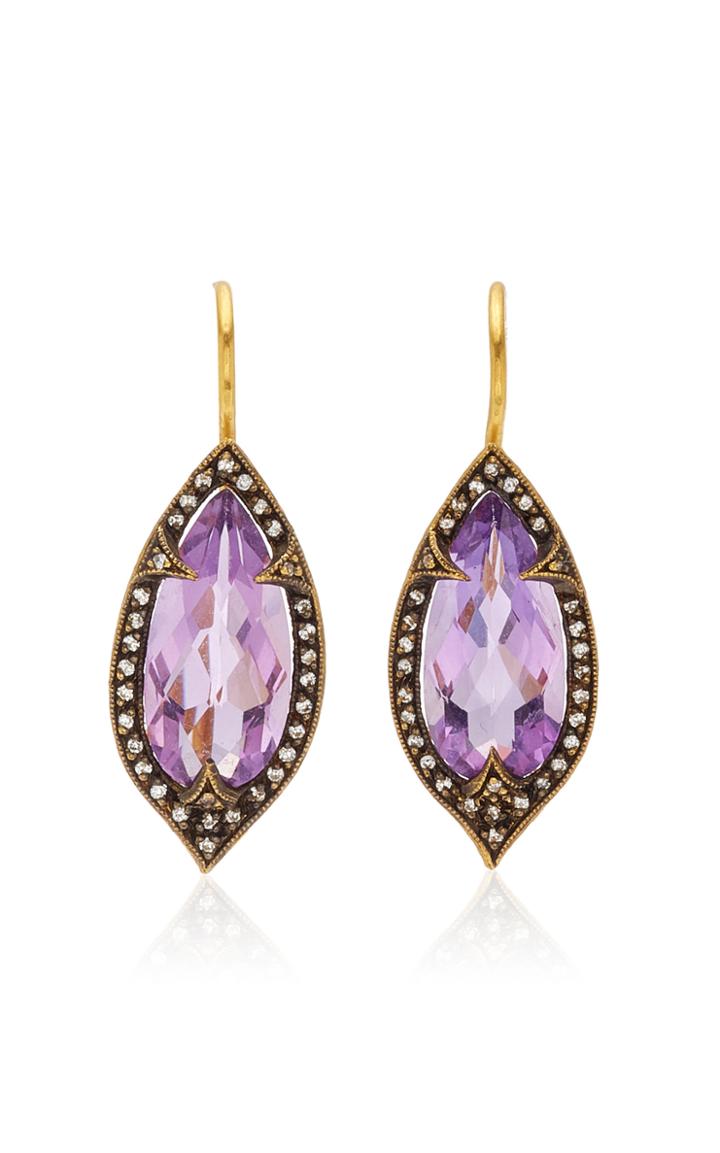 Moda Operandi Cathy Waterman 22k Yellow Gold Amethyst Jeweled Thorn Earrings