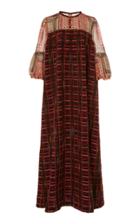 Anna Sui Mixed-media Puffed-sleeve Midi Dress