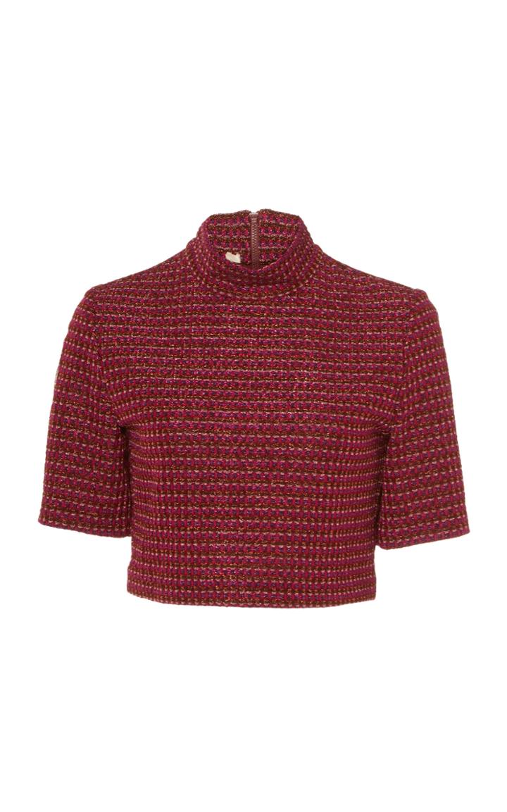 Anna Sui Metallic Checkered Knit Cropped Turtleneck