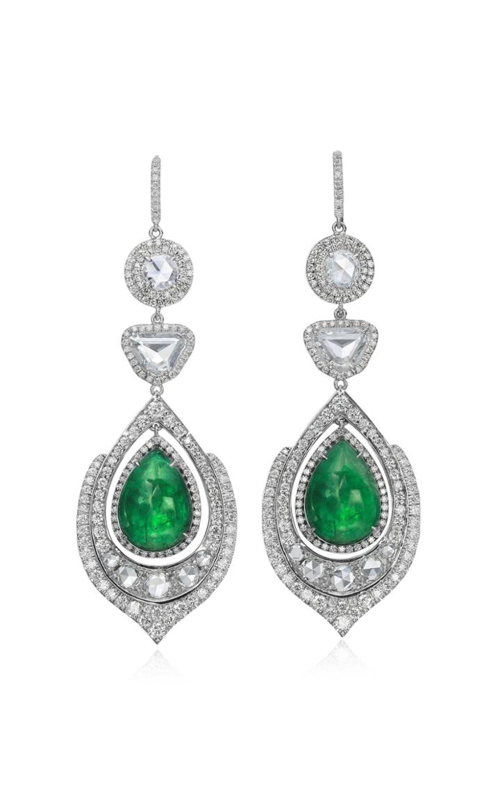 Moda Operandi Nina Runsdorf 18k White Gold And Emerald Chandelier Earrings