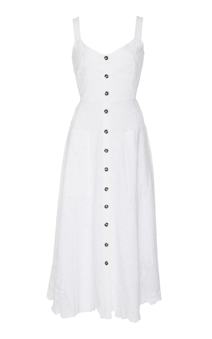 Saloni Fara-b Broderie Anglaise Cotton Midi Dress