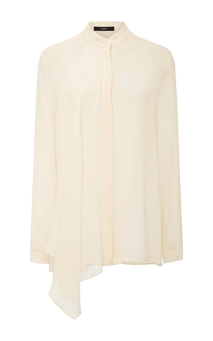 Etro Solid Chiffon Ruffle Blouse