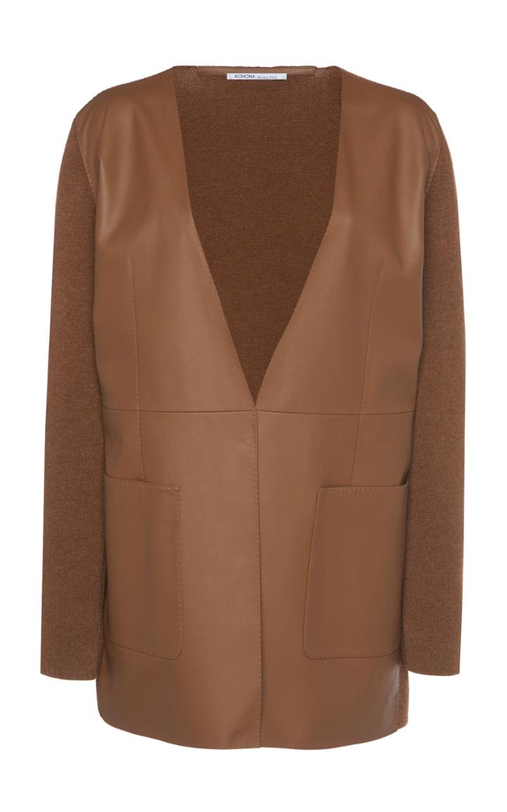 Agnona Leather Cashmere Cardigan