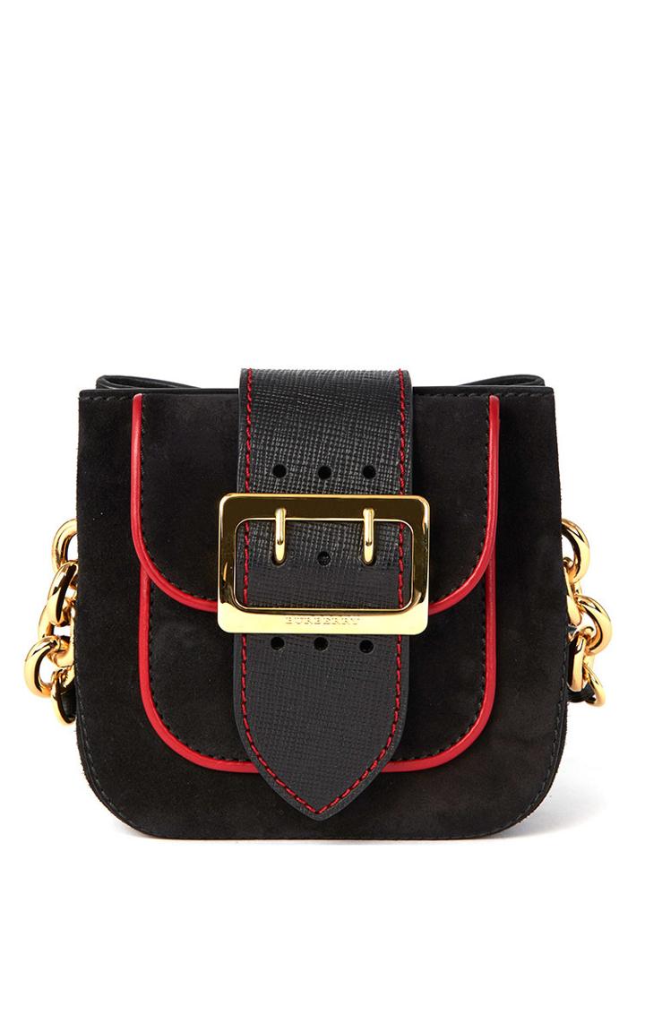 Burberry Square Bag In Black Calf Suede