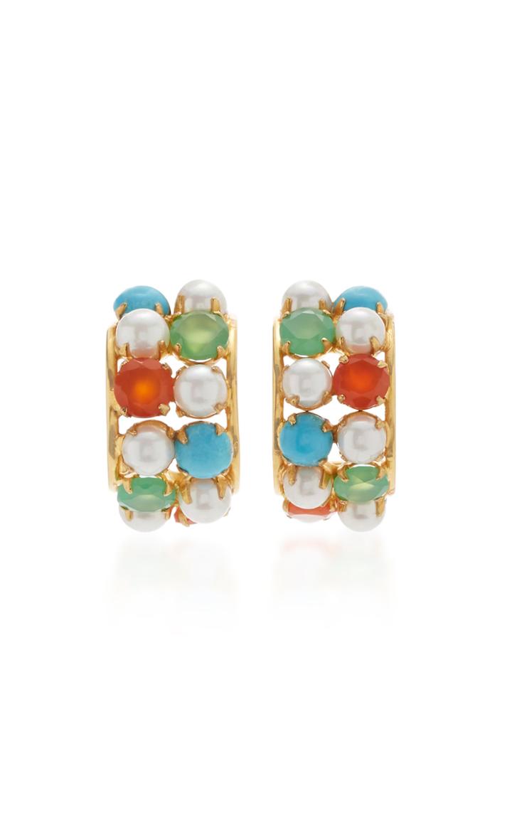 Bounkit Hoop Earring Set With Multi-stones Of Turquoise #6, Carnelian