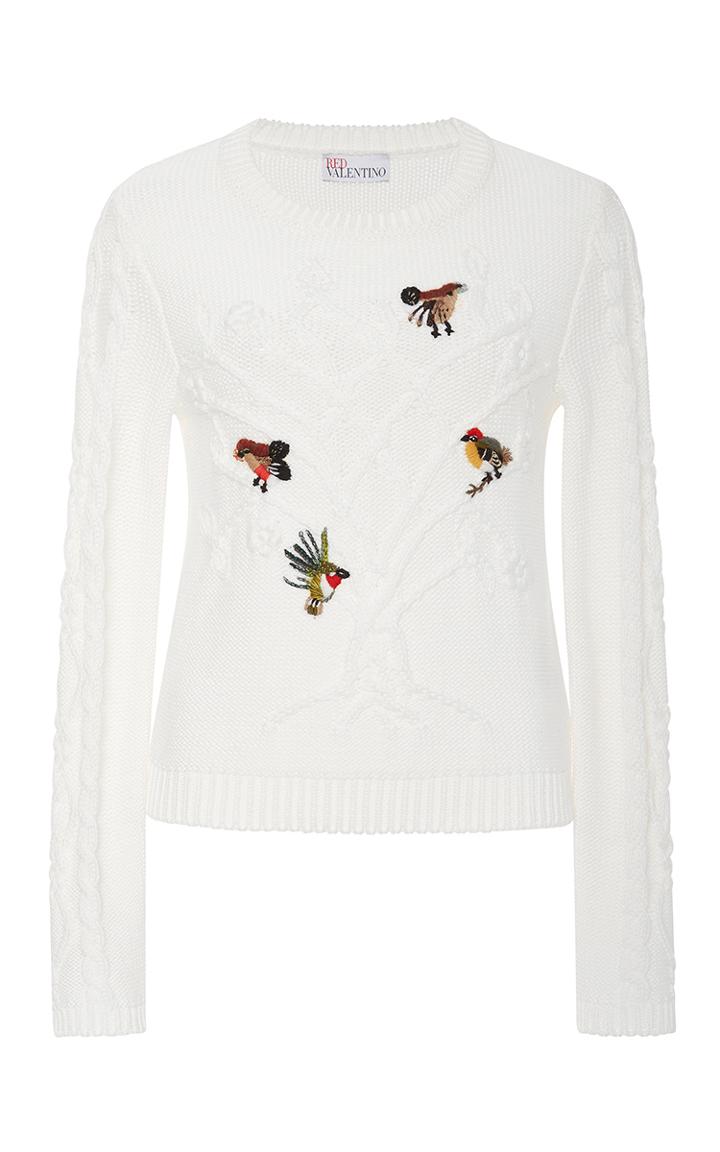 Red Valentino Crewneck Bird Embroidered Sweater