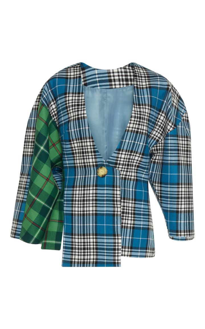 Tata Naka Checked Asymmetric Square Shoulder Jacket