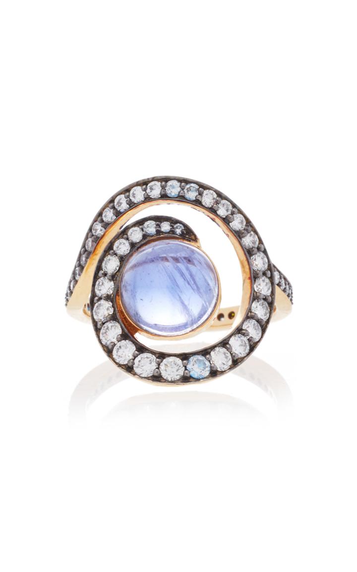 Noor Fares Planet Spiral Ring In Yellow Gold With Iolite & Diamonds