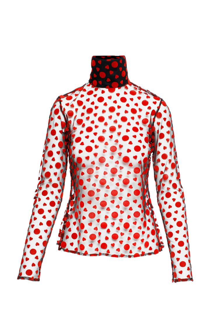 Anouki Sheer Turtleneck Polka Dot Top
