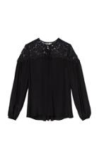 Moda Operandi Carolina Herrera Lace-inset Silk Crepe De Chine Puff-sleeve Top