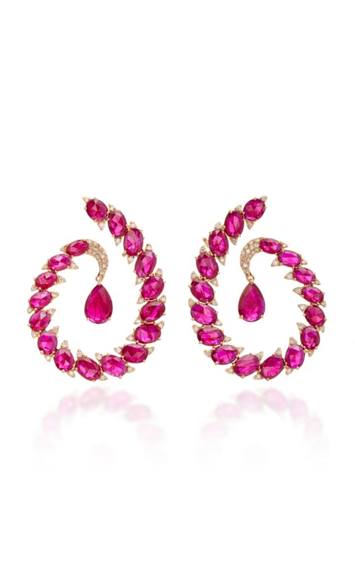 Sutra Ruby And Diamonds Hoops Earrings