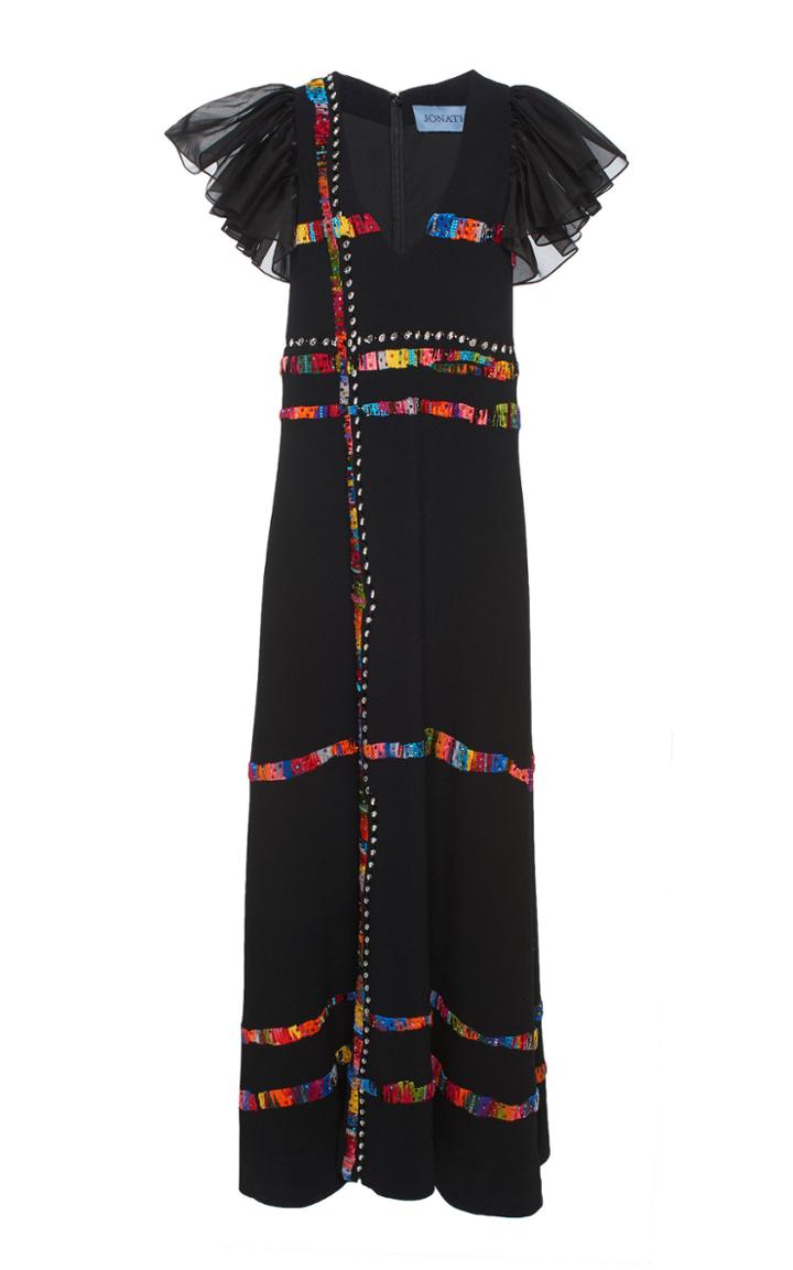 Jonathan Cohen Hand Embroidered V-neck Gown