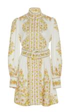 Zimmermann Belted Floral-print Linen Mini Dress