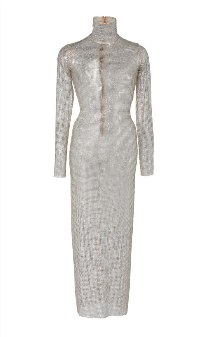Alessandra Rich Crystal Net Mock Neck Dress
