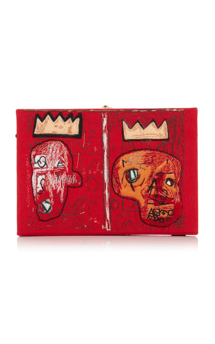 Olympia Le-tan Basquiat 2 Crowns Appliqud Embroidered Canvas Clutch