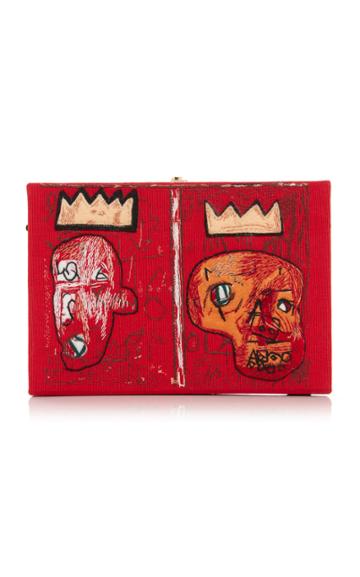 Olympia Le-tan Basquiat 2 Crowns Appliqud Embroidered Canvas Clutch