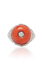 Vintage Furst 18k Gold And Coral Ring