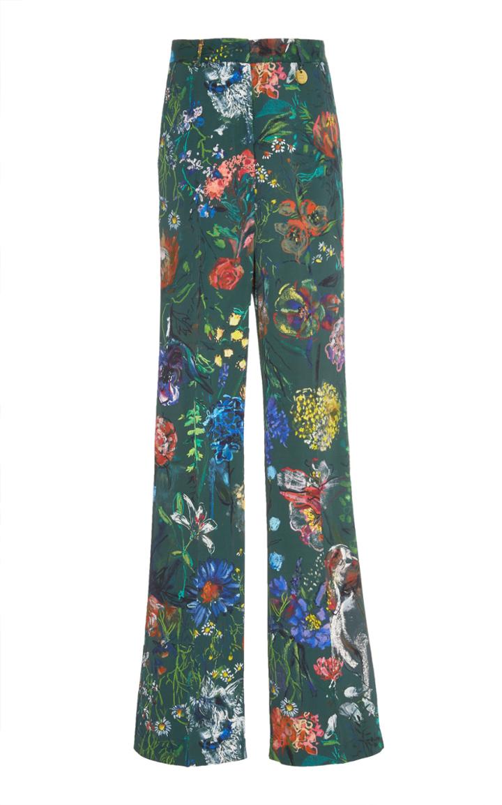 Lela Rose Maggie Floral-print Crepe Wide-leg Pant