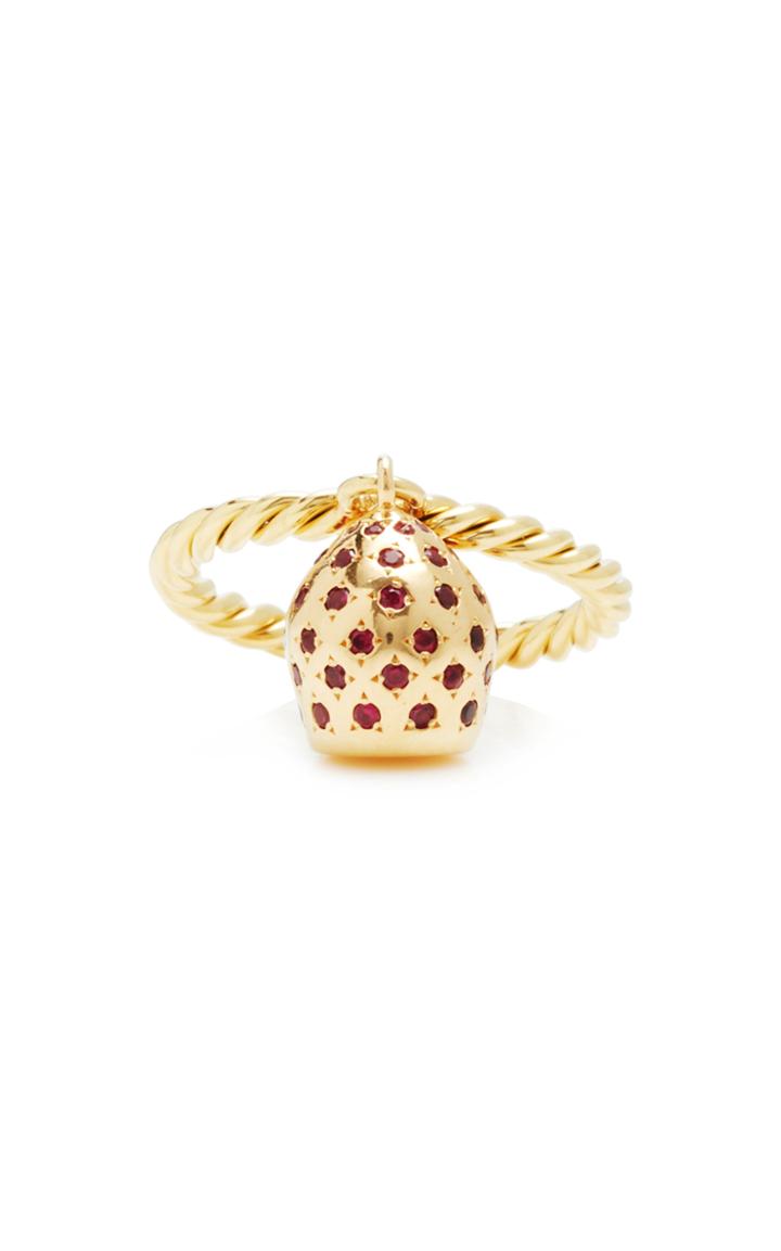 Haute Victoire Lune 18k Yellow Gold Pav Ruby Charm Ring