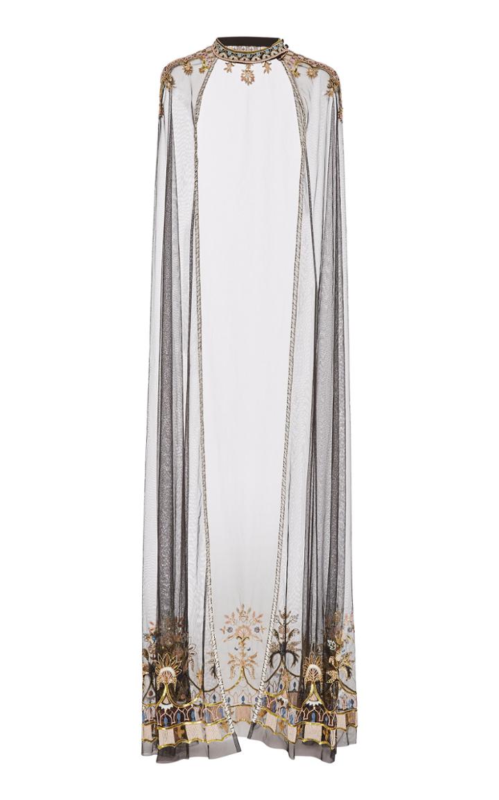 Cucculelli Shaheen Palm Metallic Embroidered Tulle Cape