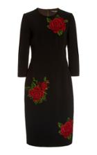 Dolce & Gabbana Rose-embroidered Crepe Midi Sheath Dress