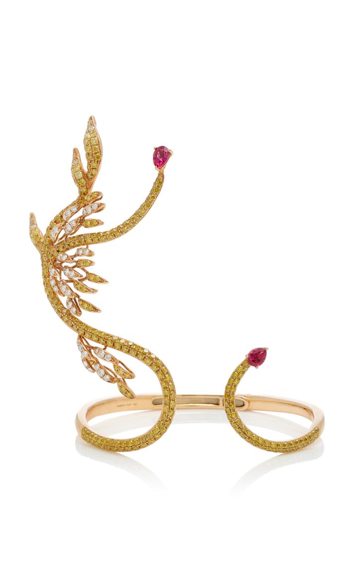 Wendy Yue 18k Rose Gold Diamond And Rubellite Cuff