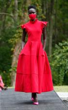 Moda Operandi Christian Siriano Mock Neck Ruffle Detail Tea Length Dress