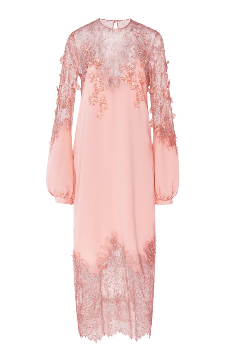 Moda Operandi Costarellos Crepe Illusion-neckline Column Dress With French Lace Deta