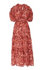 Ulla Johnson Amora Deep V-neck Floral Midi Dress