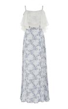 Roopa J Zh To Printed Silk Ruffle Maxi Gown