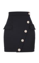 Balmain Asymmetrical Button Wool Mini Skirt