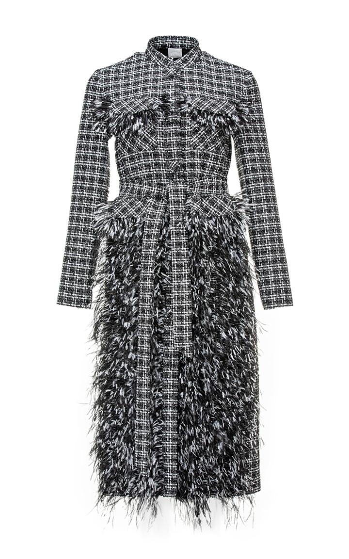 Moda Operandi Huishan Zhang Martha Feather-trimmed Tweed Coat