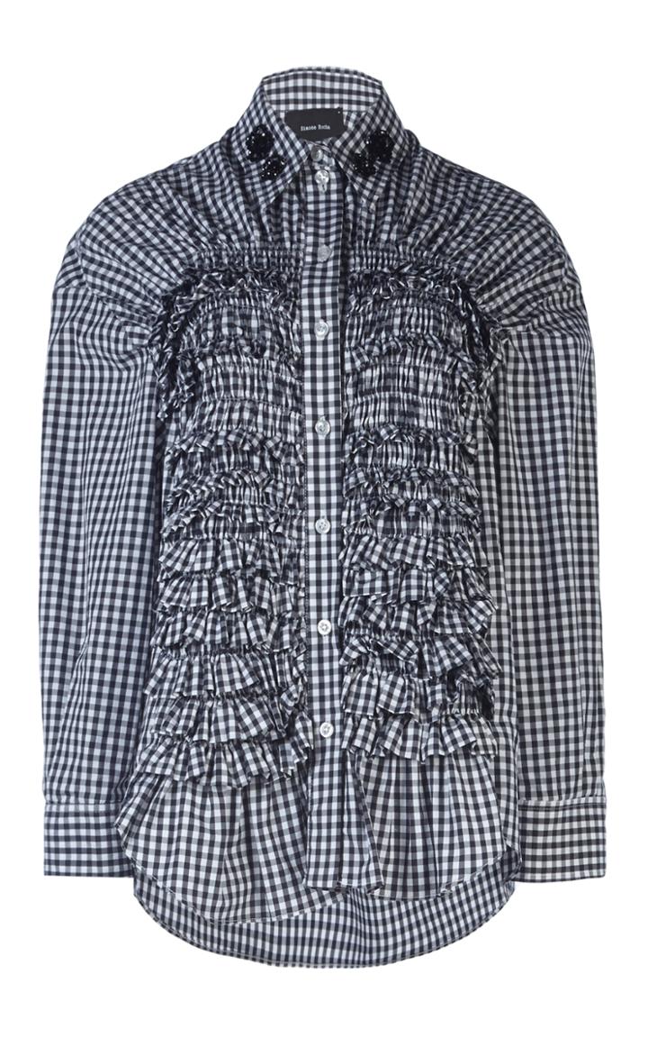 Simone Rocha Beaded Embroidered Smocked Gingham Shirt