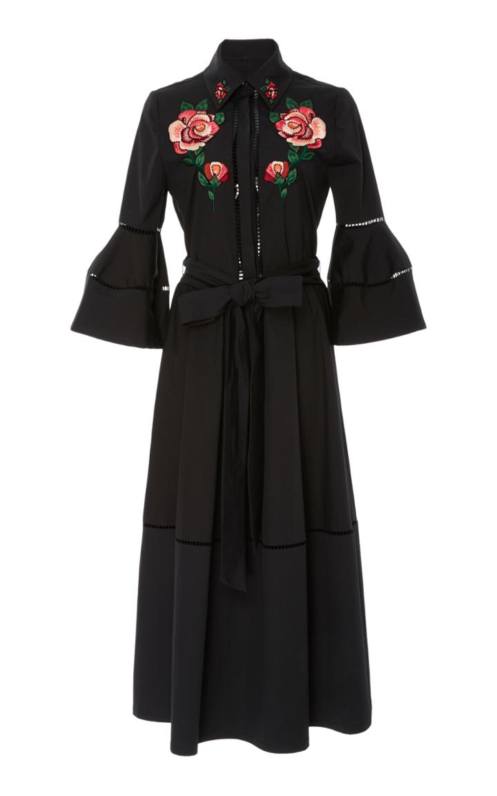 Lela Rose Floral Embroidered Shirt Dress